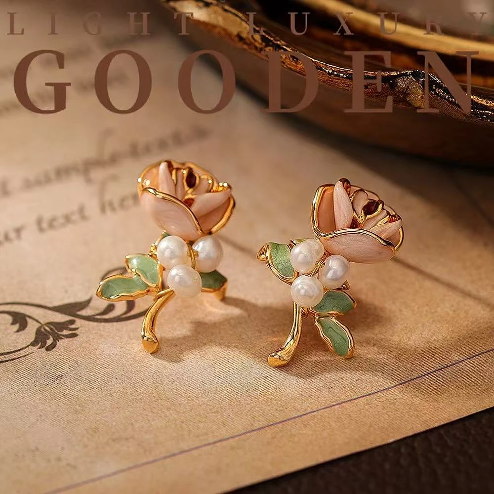 铜合金耳饰 Gooden岛家【香水玫瑰】银针初夏新款气质花朵优雅耳环