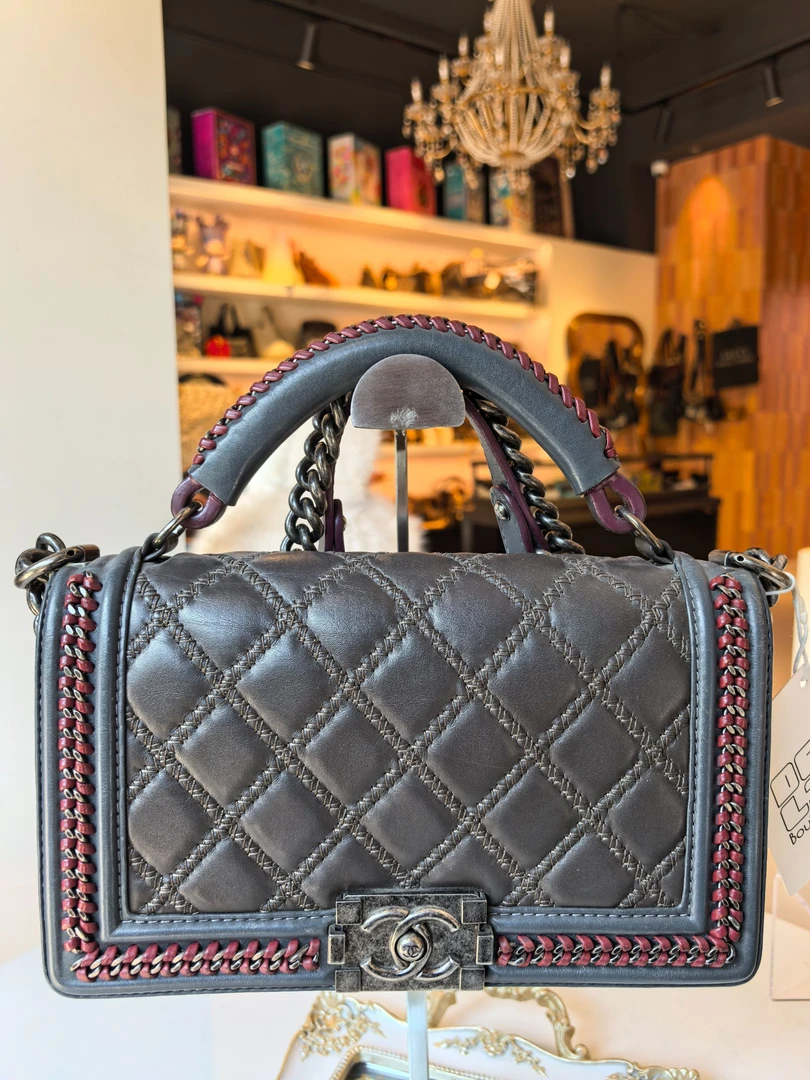 99新 Chanel/香奈儿 大力中古/限量中号leboy大象灰/单肩手提包