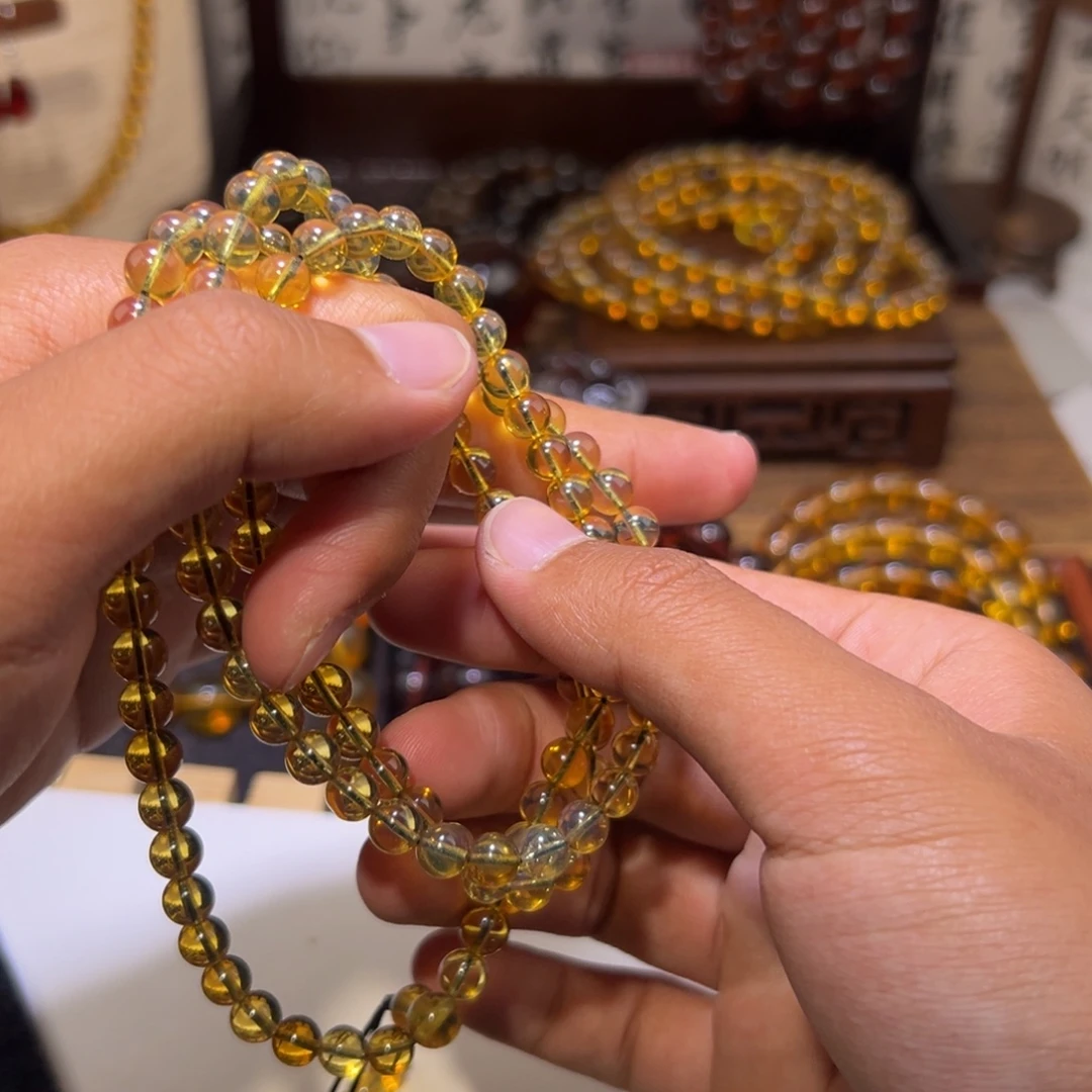 琥珀未镶嵌颈饰6mm金蓝哦哦108