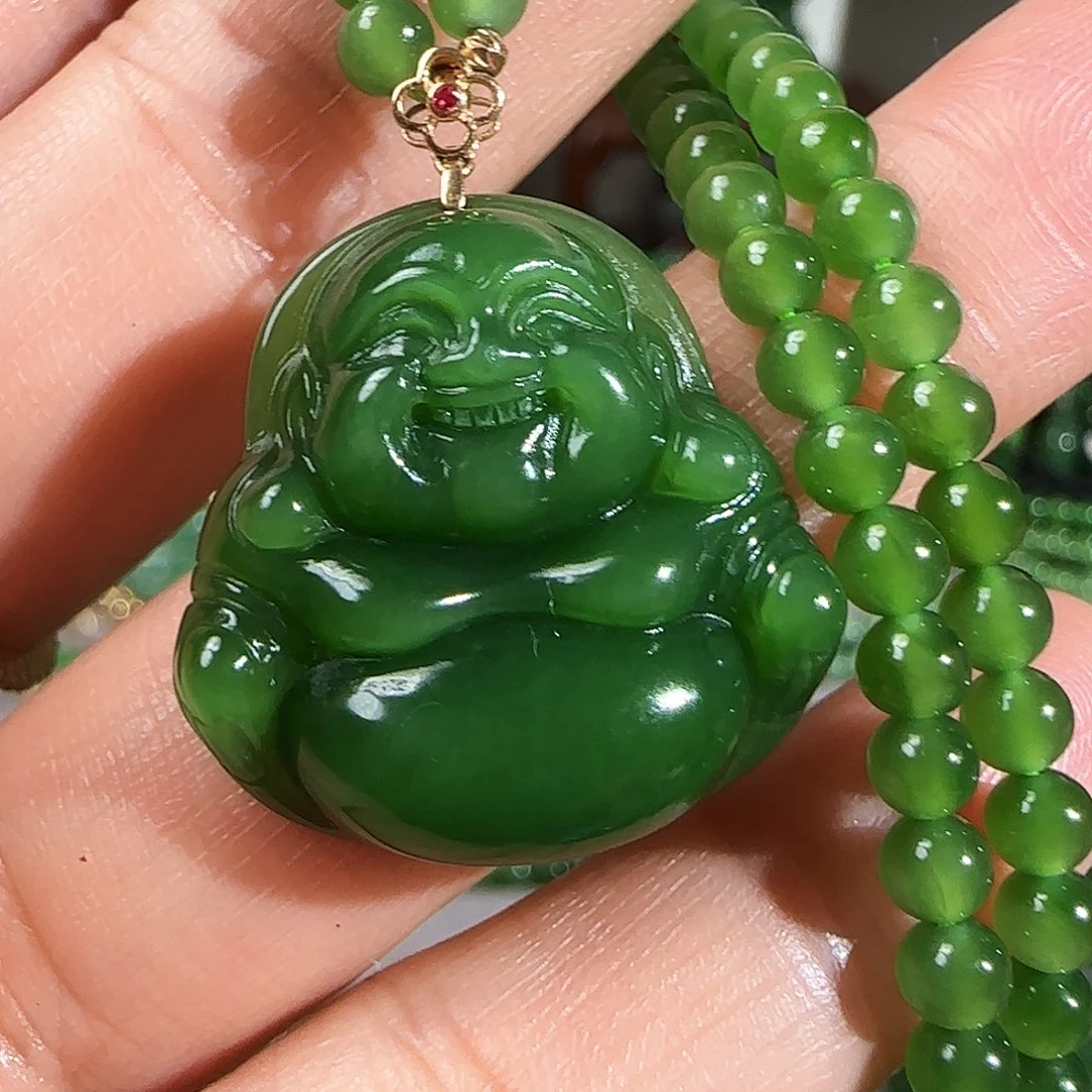 和田玉（碧玉）颈饰18K金镶嵌