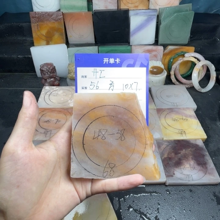 ღ***࿐石英质玉（金丝玉）手镯未镶嵌定制手镯