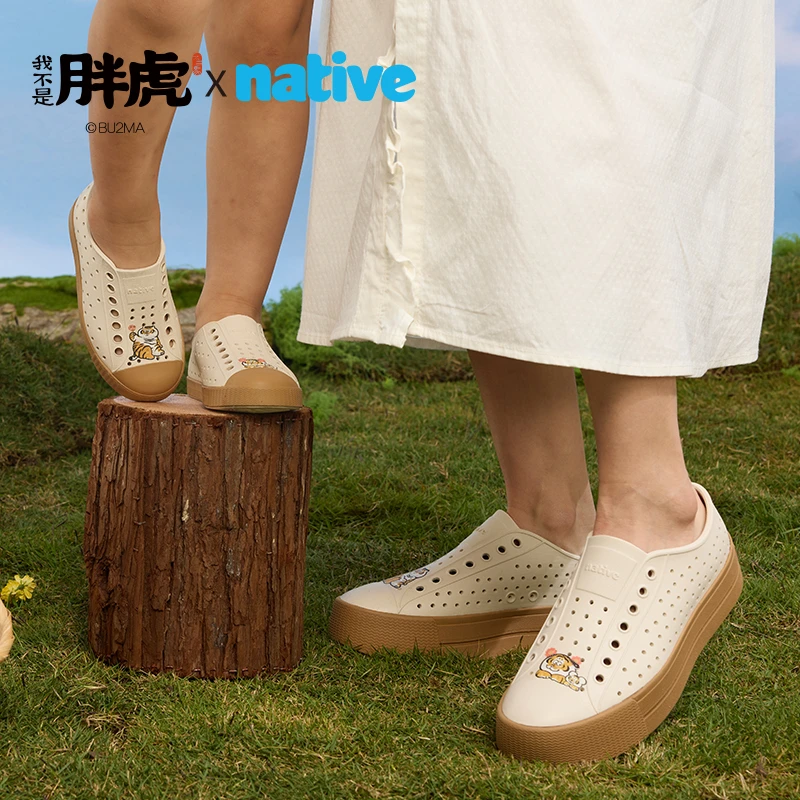 native【厚底】沙滩凉鞋4厘米平跟情侣洞洞鞋凉鞋休闲外穿时尚板鞋