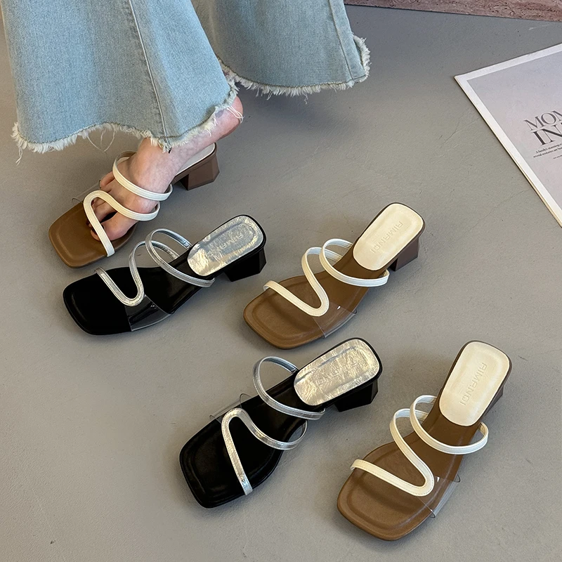 贾不假拖鞋女夏外穿2025新款网红气质百搭配裙子粗跟法式凉拖鞋子