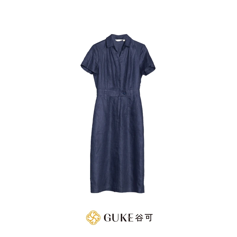 GKE/谷可LQ7125-1亚麻连衣裙夏季通勤轻奢高级感显瘦女士长裙