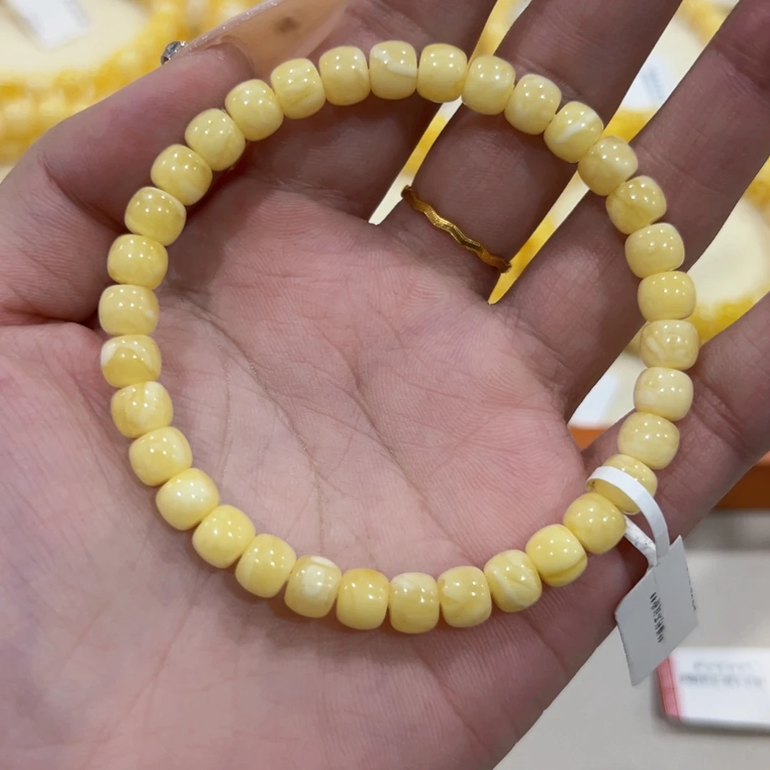 蜜蜡未镶嵌手链6.5m满蜡妖花手串