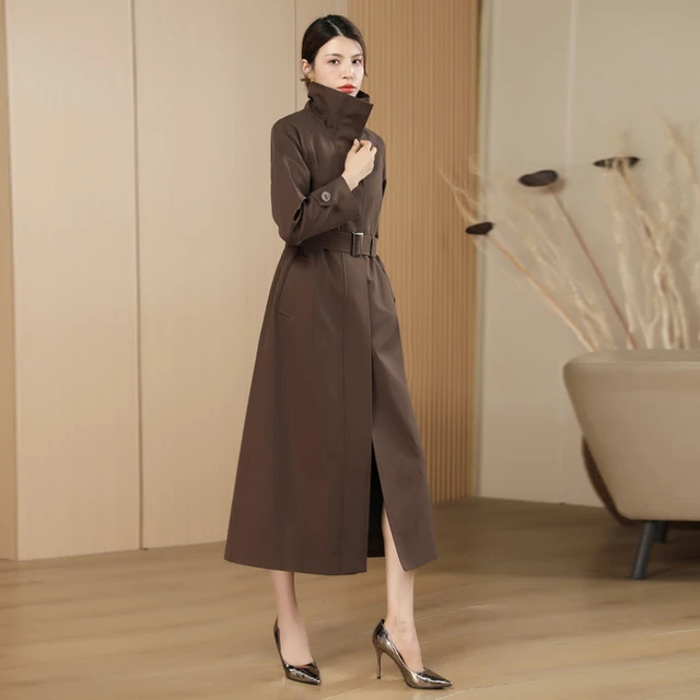 2026年春秋新款长版风衣女过膝韩版修身显瘦气质大尺码风衣女装外