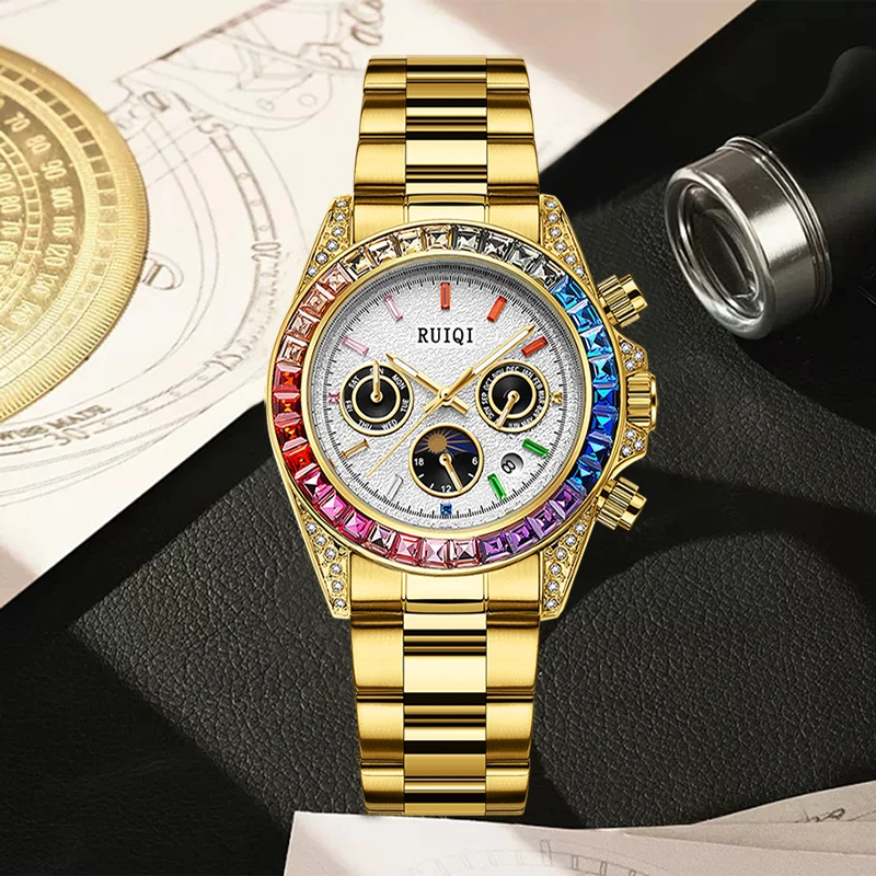 瑞士注册品牌RUIQI彩虹陨石迪通拿限量999枚自动机械男表9602-02