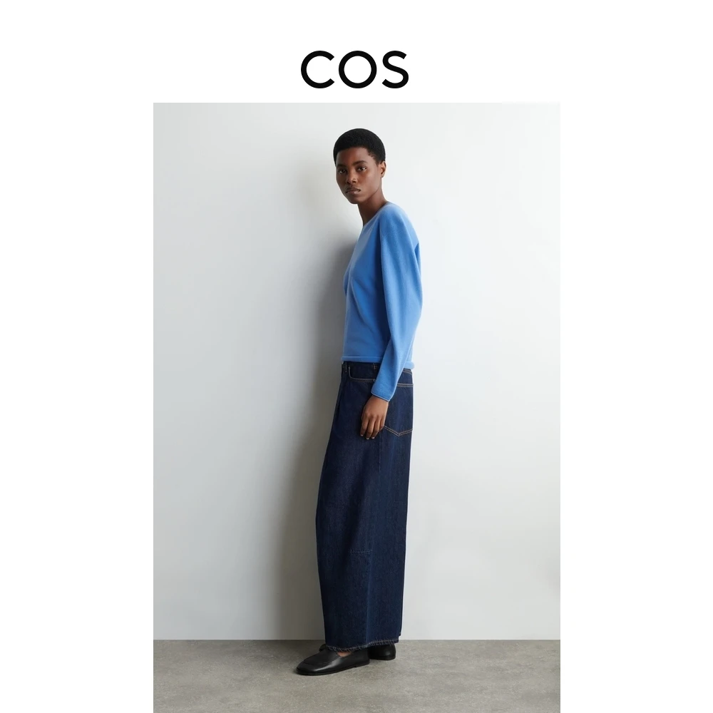 COS女装 休闲版型中腰桶形牛仔裤深蓝色2025秋季新品1298857003