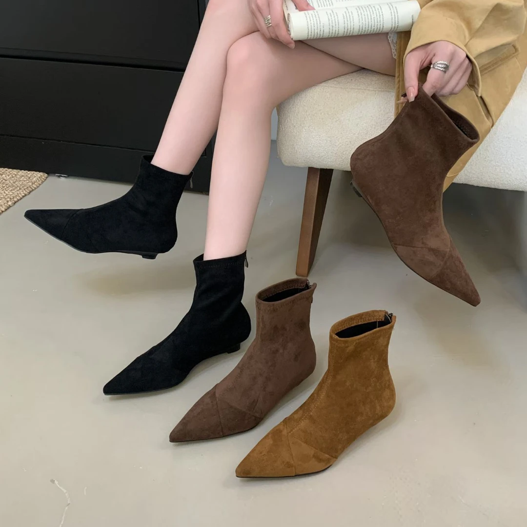梦梦家 2233-2 巨好看~法式复古弹力瘦瘦靴女款秋冬显瘦裸靴短靴