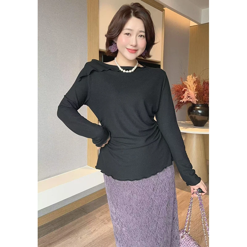 【DIS 预售】【微醺秘境】一字肩斜肩露肩长袖修身显瘦T恤Z524Y00562