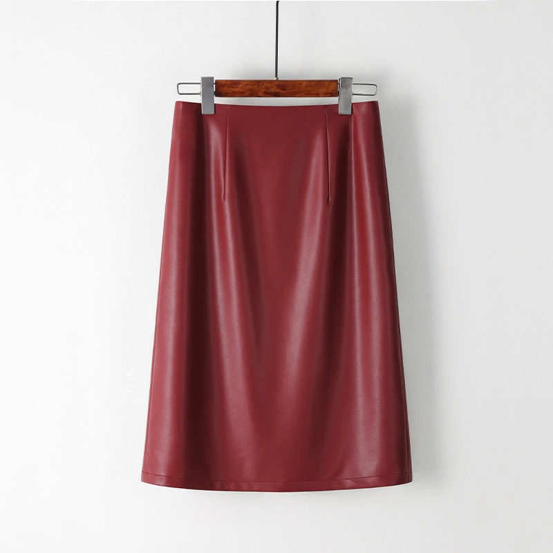 红色皮裙2025秋季新款高腰a字裙子小个子pu皮包臀裙中长款半身裙