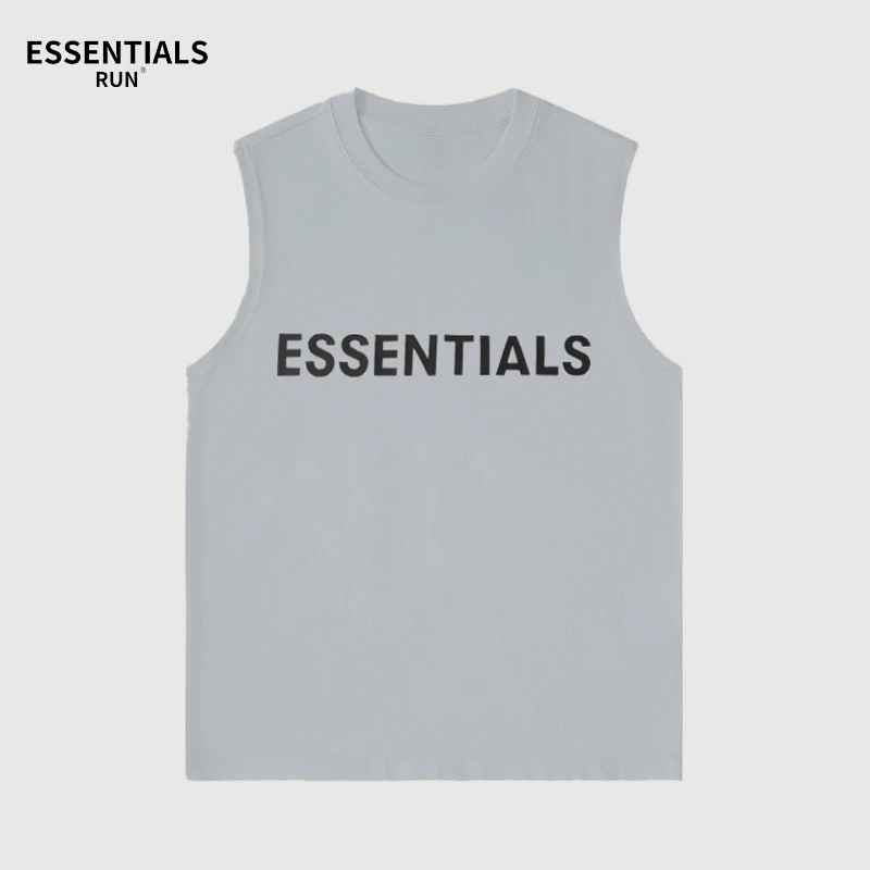 ESSENTIALS RUN背心男夏季基础款硅胶印宽松港风无袖t恤衫休闲