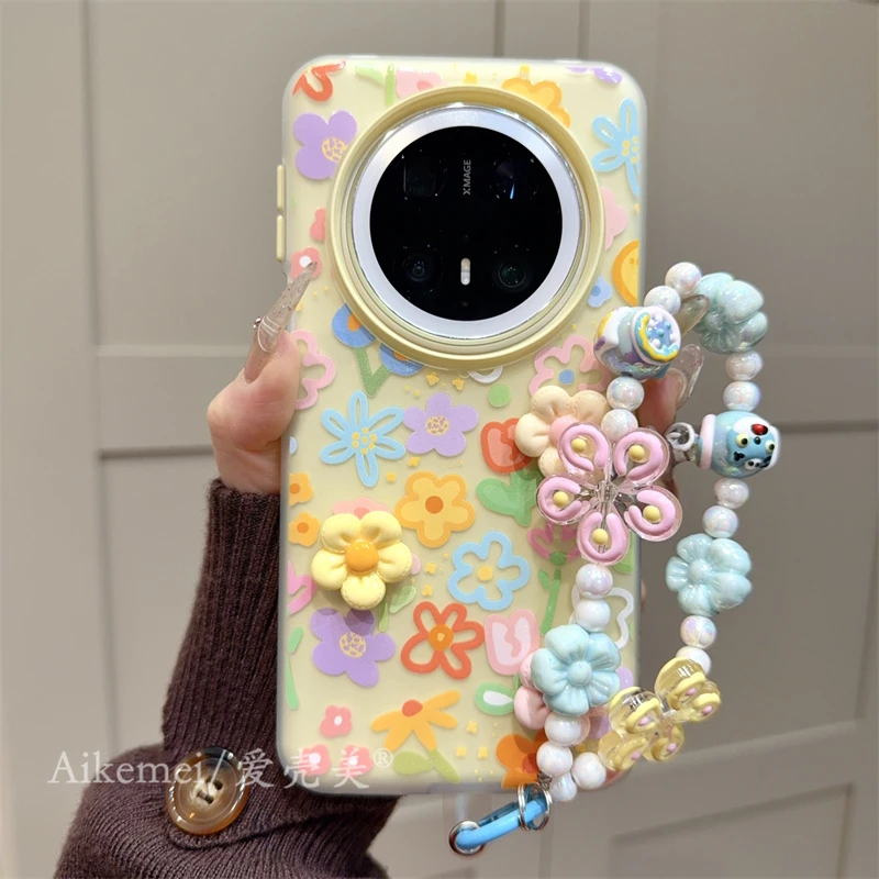 适用华为mate70pro+手机壳春日多巴胺mate60pro+彩色线条立体花朵