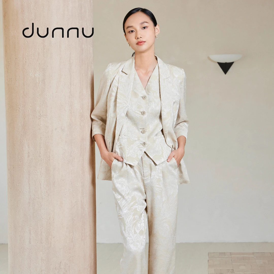 dunnu暗纹提花浅金直筒裤DU110117