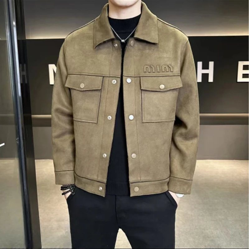 秋季新款潮流时尚上衣休闲翻领皮衣外套