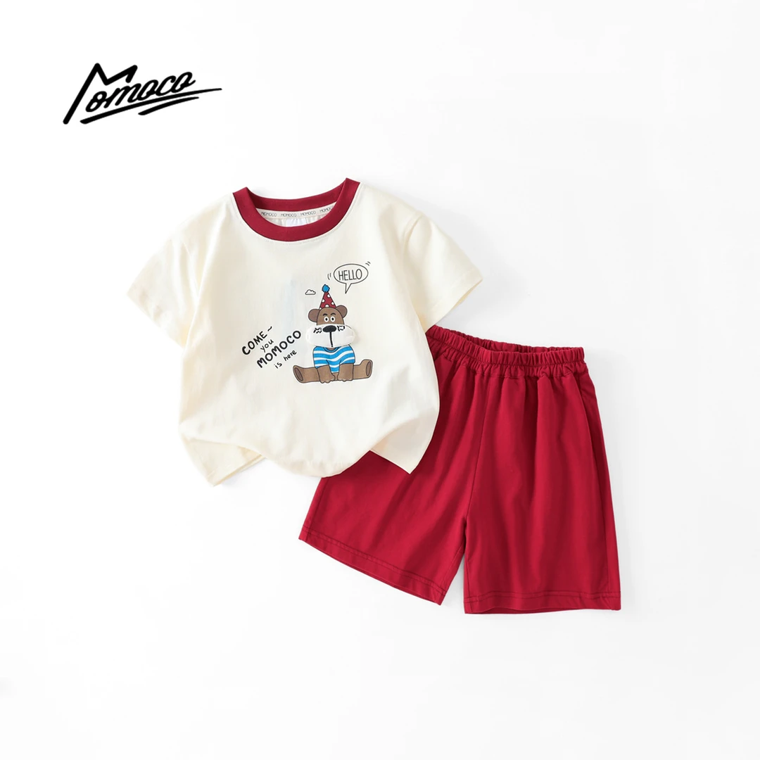MOMOCO夏季男女童时尚立体小动物T恤套装薄款两件套77230578013
