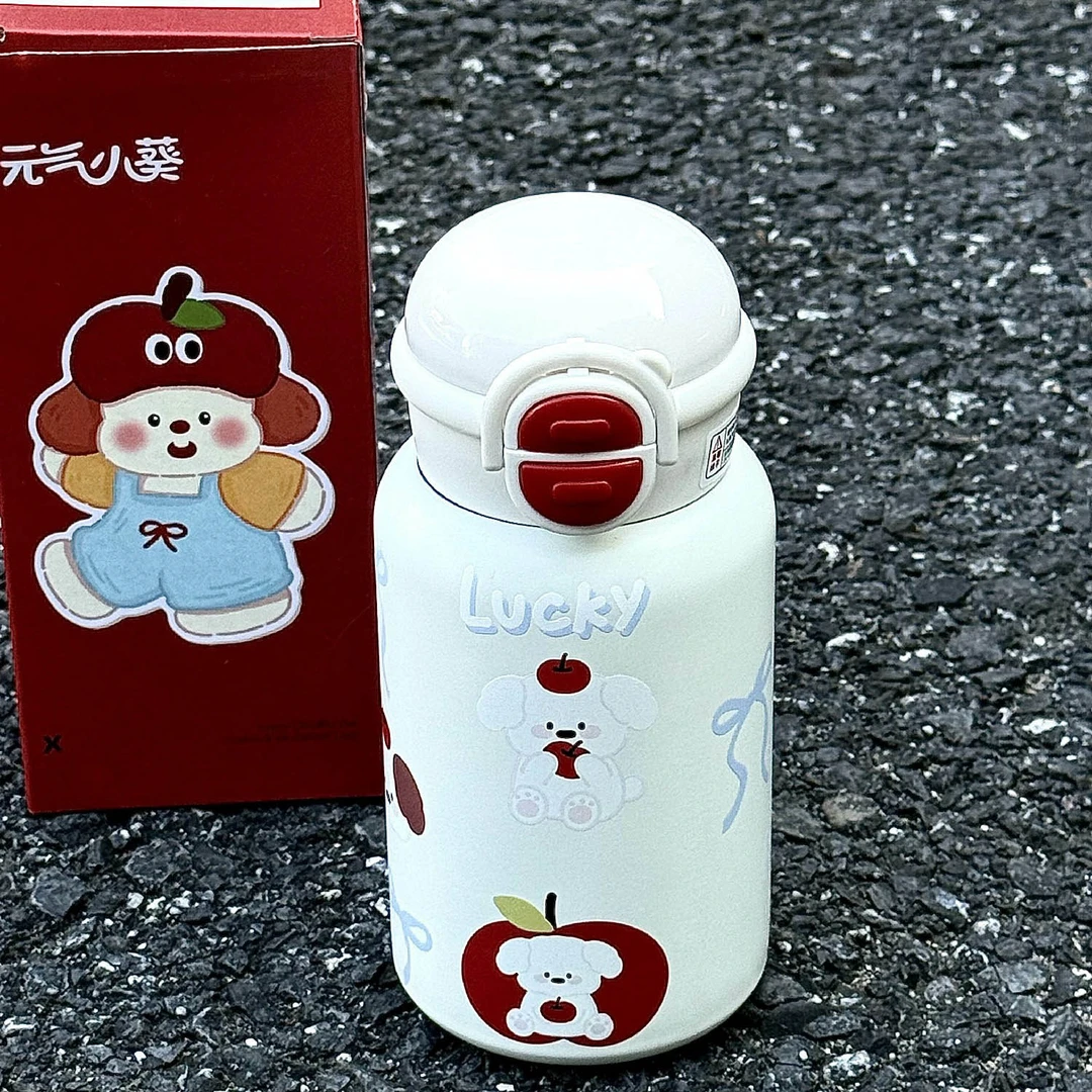 新款苹果小狗316不锈钢保温杯女可爱便携小巧双饮高颜值学生杯子