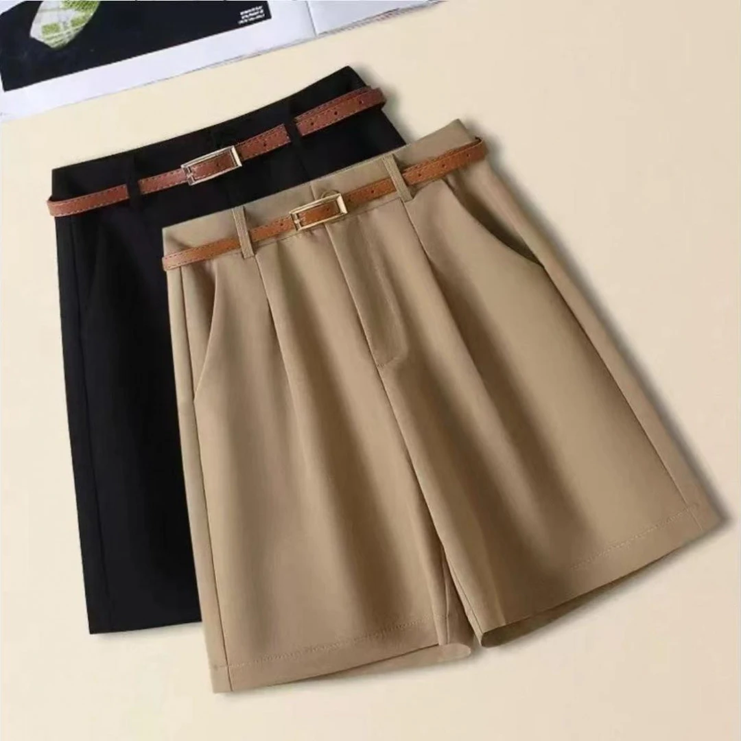（送腰带）西装短裤女夏季高腰薄款透气显瘦休闲裤百搭阔腿裤五分