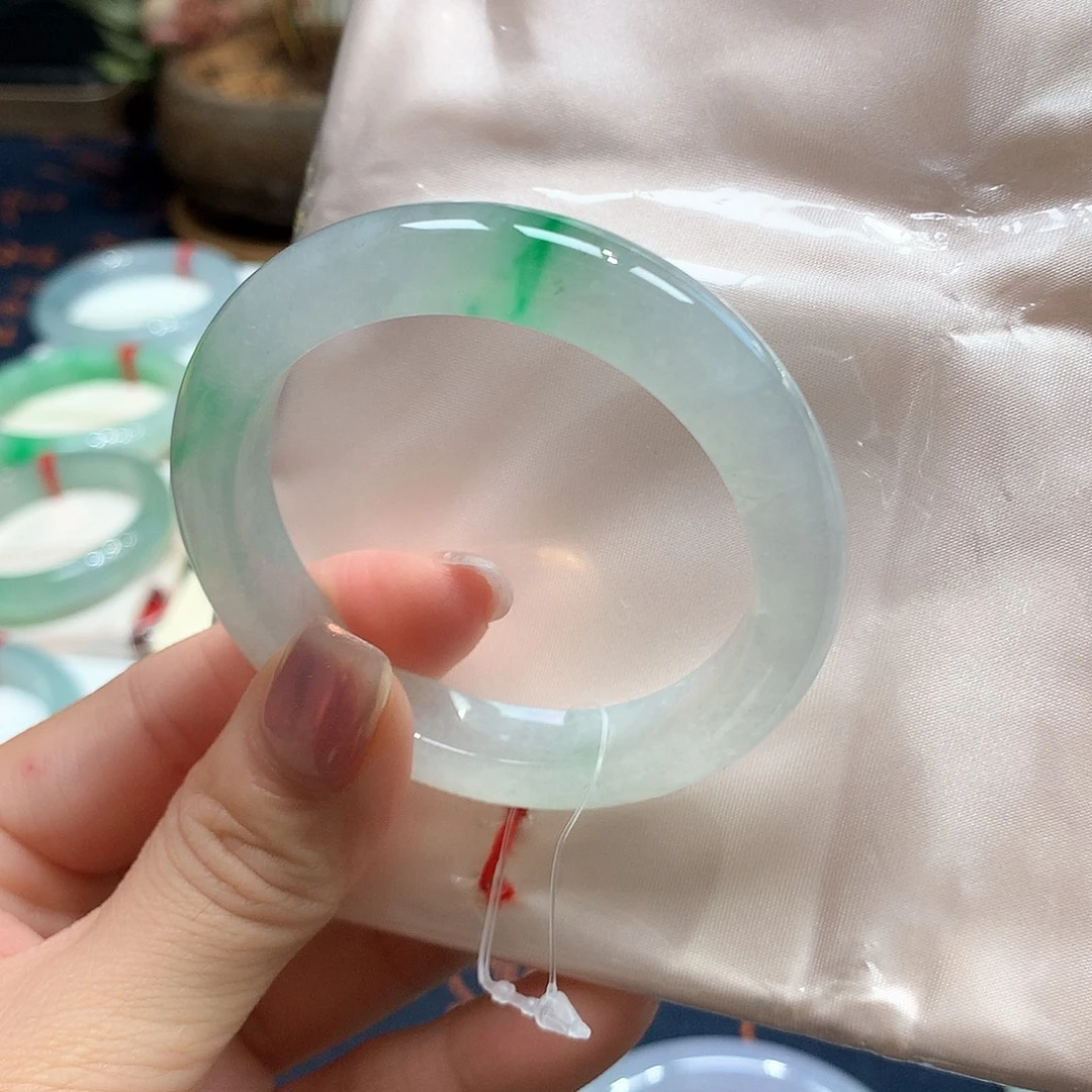 未镶嵌手镯翡翠冰飘阳绿正圈手镯