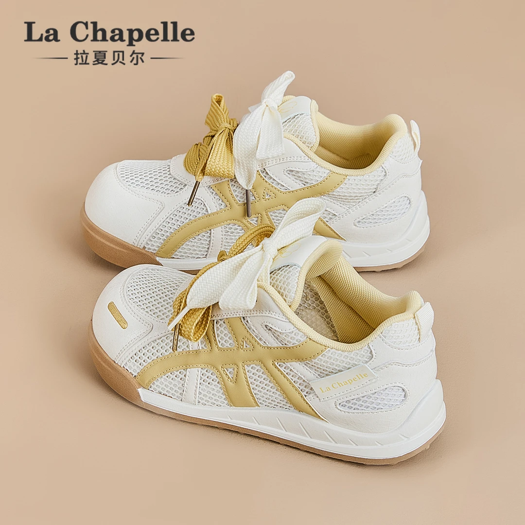拉夏贝尔网面德训鞋女2025新款冬季薄款透气阿甘鞋休闲运动小白鞋