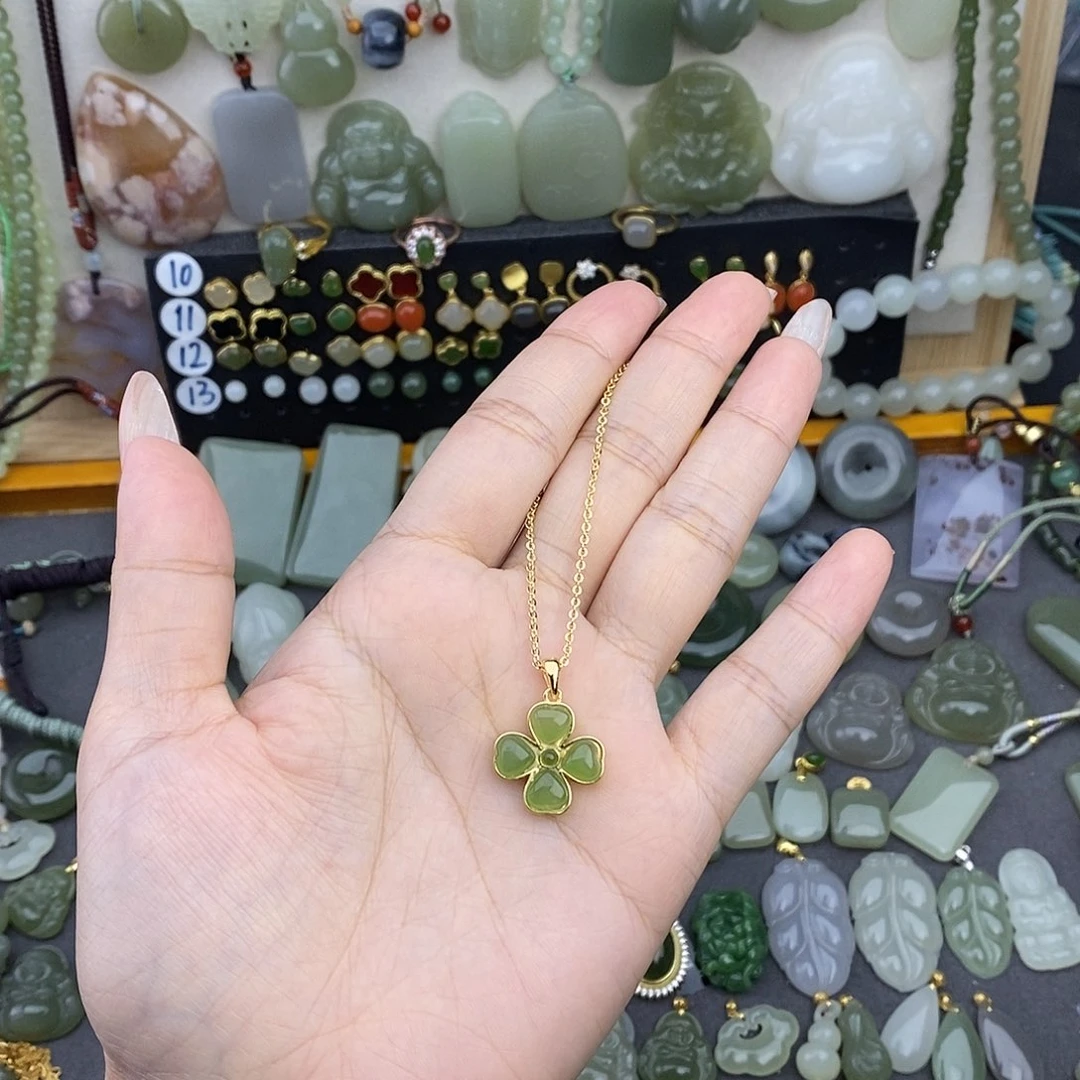 和田玉银S925镶嵌吊坠(不含链)