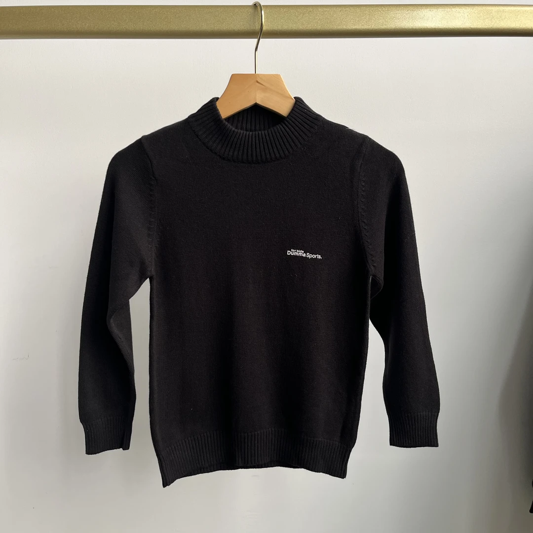 B2402 儿童黑色字母印花百搭半高领毛衣