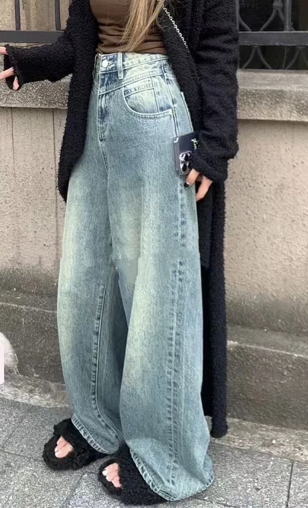 9677#大码春季新款阔腿牛仔裤