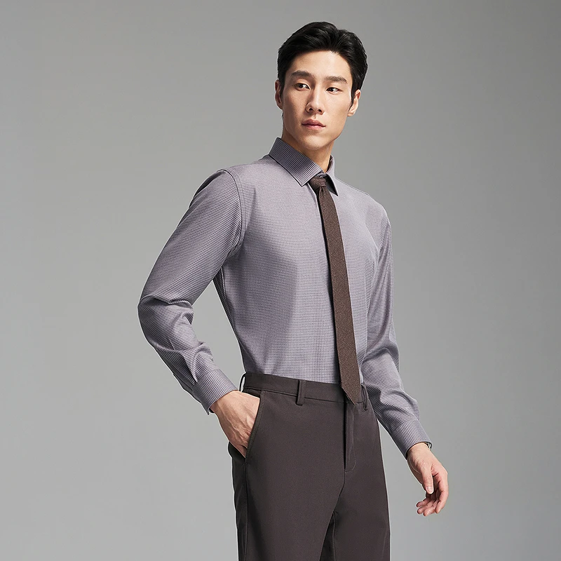 【30%绵羊毛可机洗】雅戈尔秋季千鸟格纹绒面保暖长袖衬衫119684