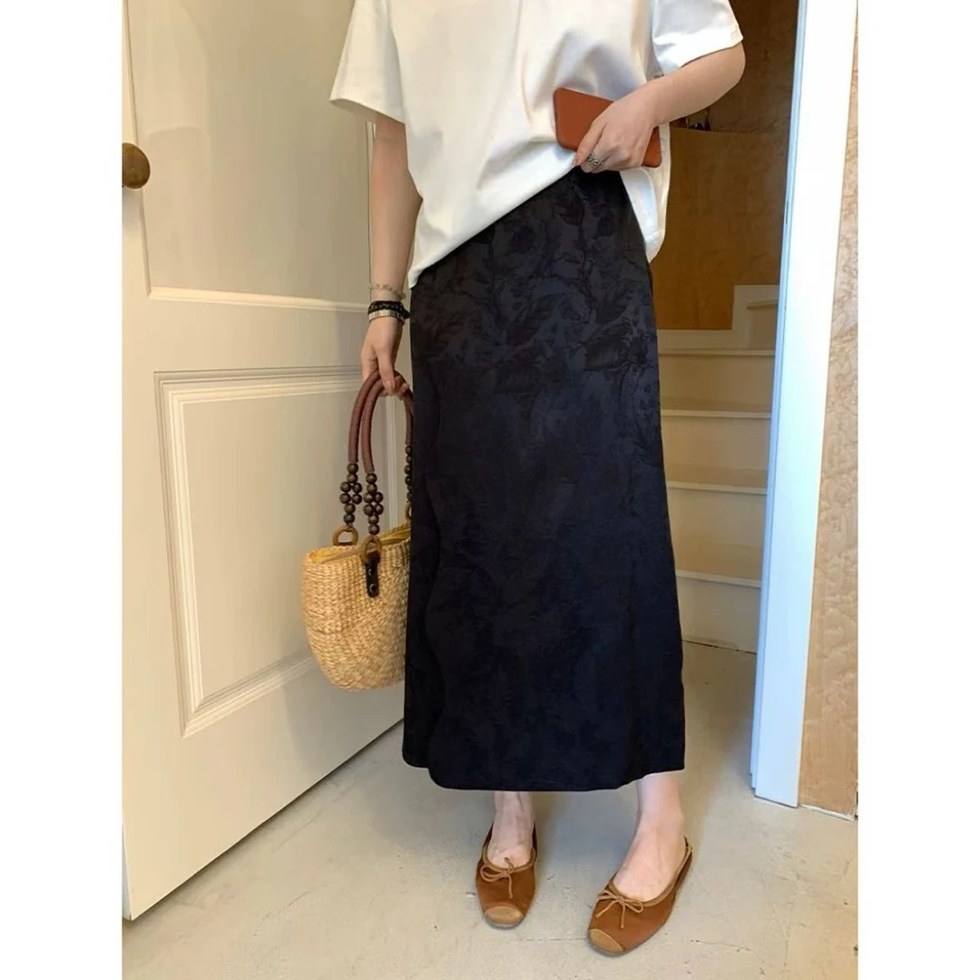 【反季现货-NAZ微胖定制】新中式提花缎面波浪边半裙