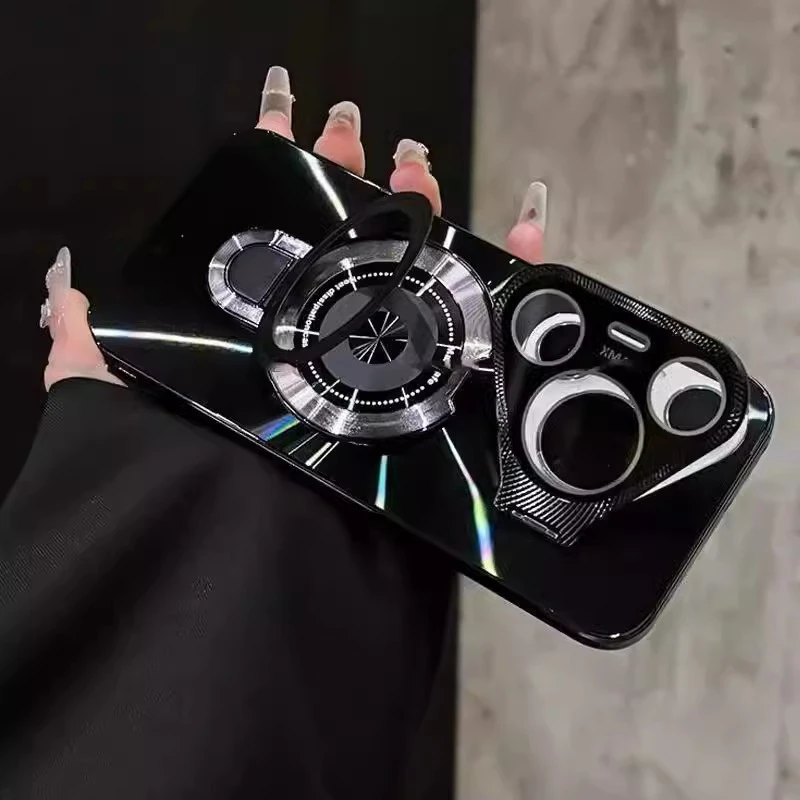 CD纹镭射金属镜头双支架适用华为pura70手机壳p70pro电镀全包防摔