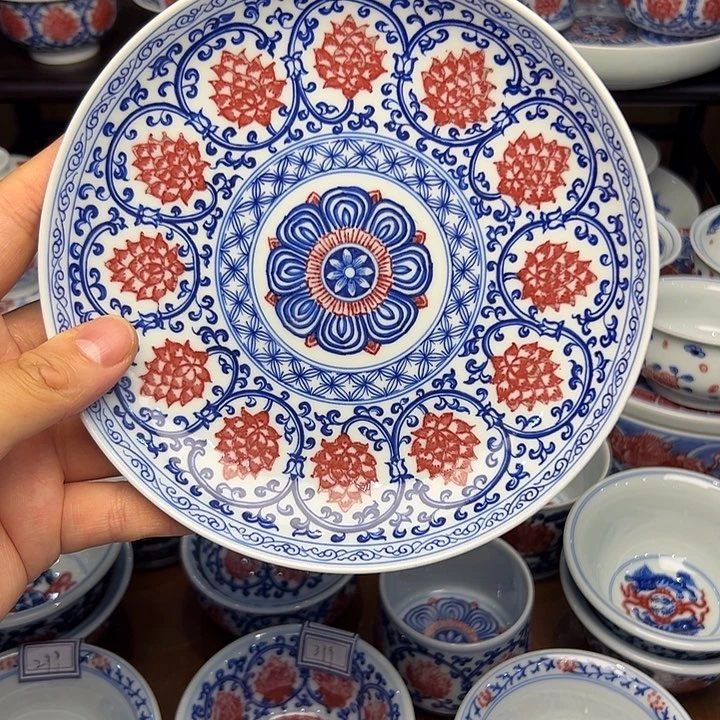 盖碗呃****呃青花釉里红双勾壶承