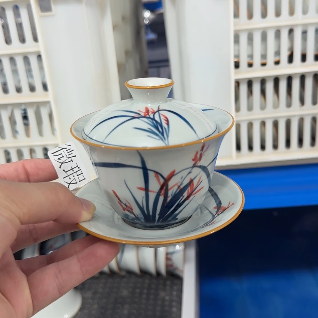 釉下手绘茶具微瑕