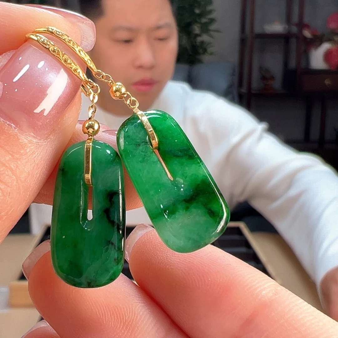 翡翠耳饰18K金镶嵌耳环