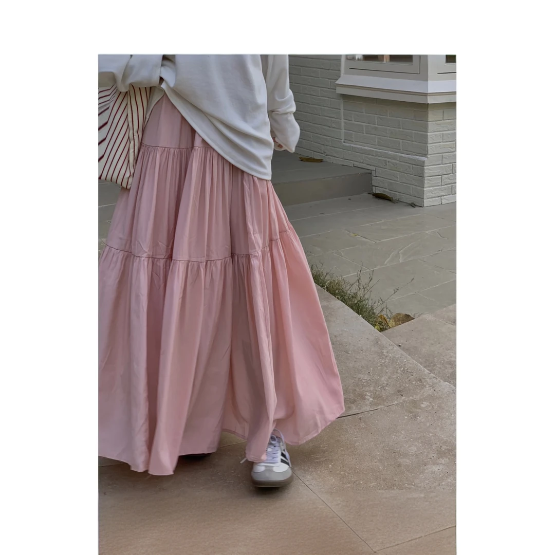 春夏日纯色蛋糕裙系列】（有口袋）春百搭拼接高腰中长款显瘦半身裙