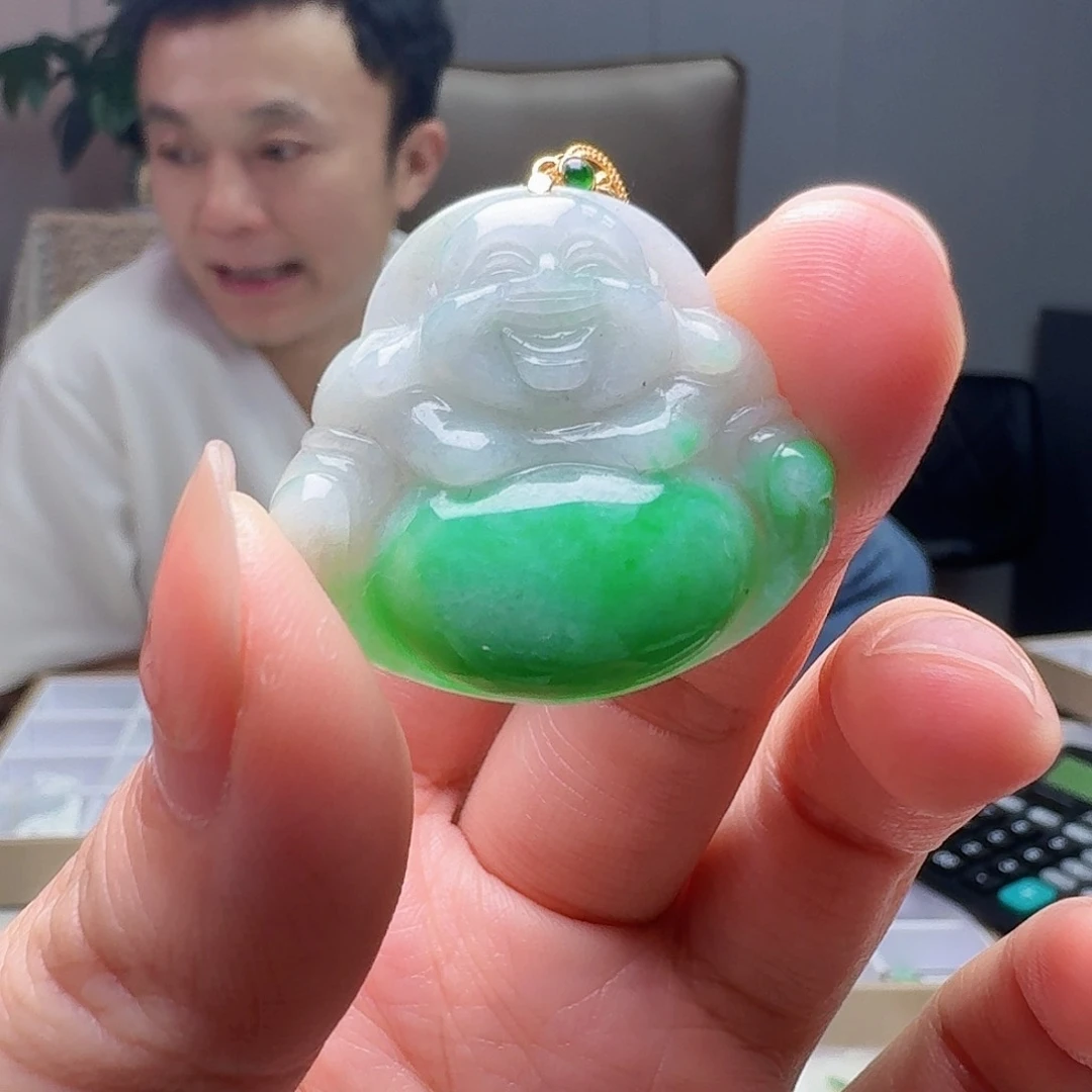 翡翠18K金镶嵌吊坠(赠链)天然