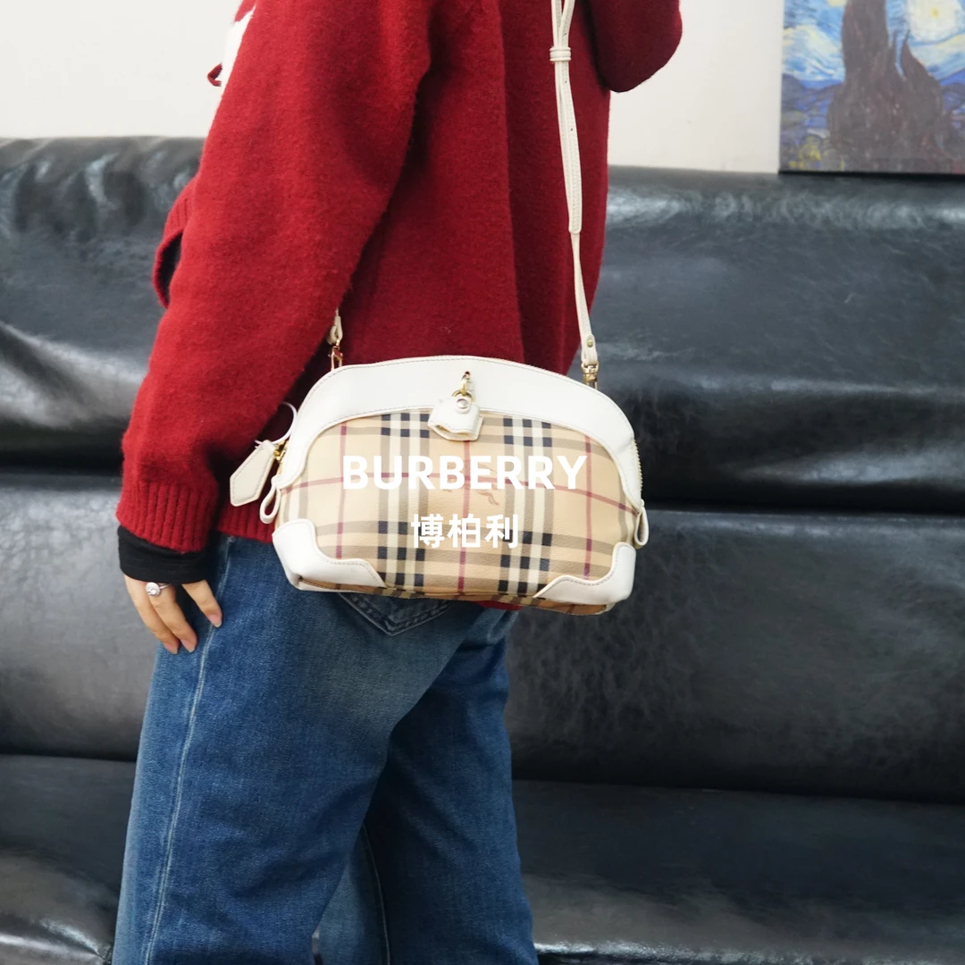 95新 BURBERRY/博柏利 巴宝莉 格纹拼皮斜挎包/XS02422016/2016