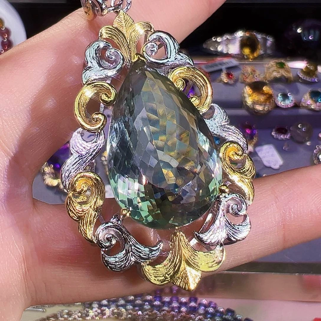 银S925镶嵌珠宝半成品绿水晶