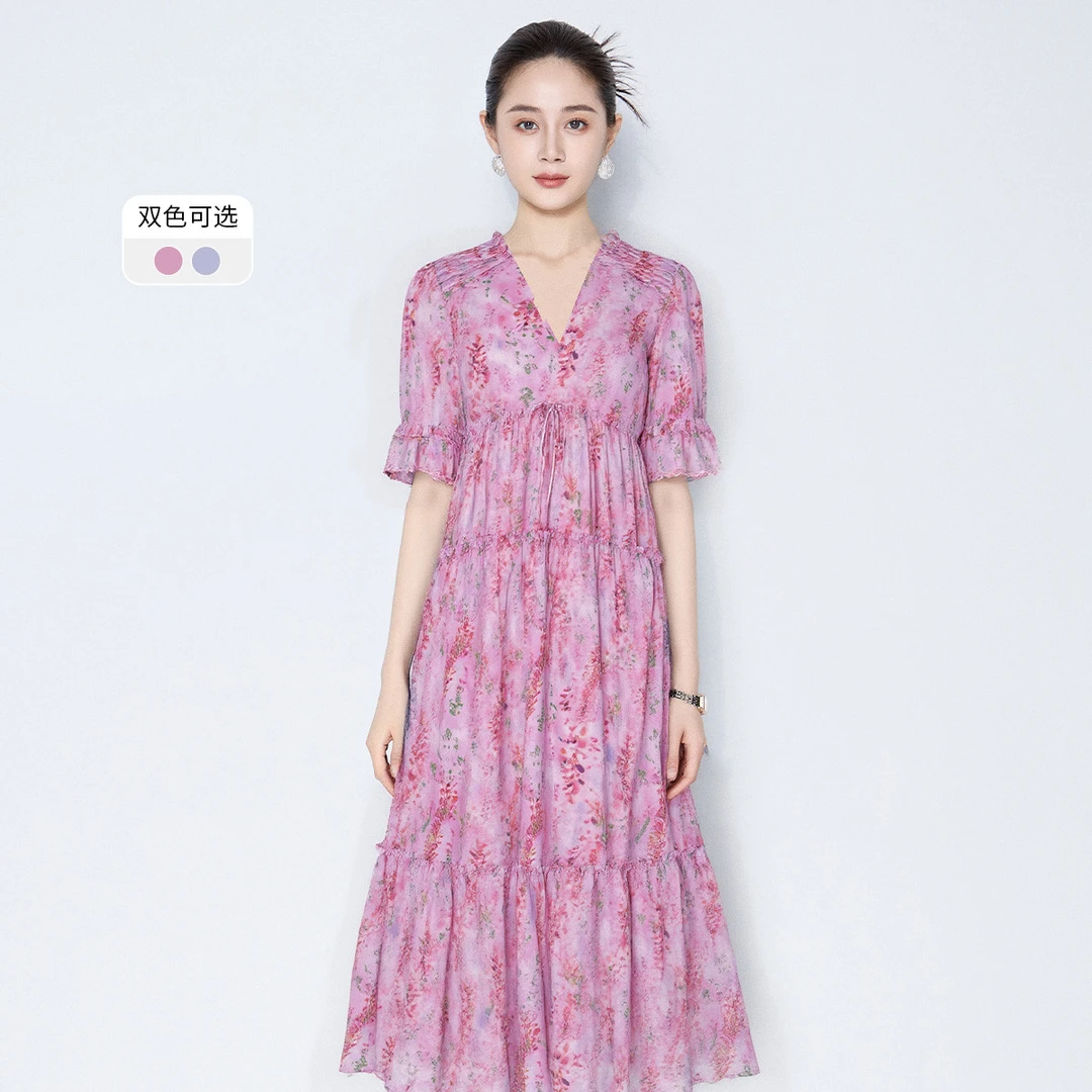 【漫家专属】高级感法式长裙气质淑雅气质收腰显瘦VHSB26DRX0