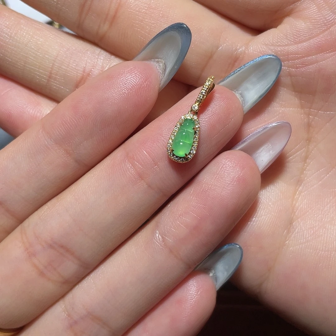 翡翠18K金镶嵌吊坠(不含链)