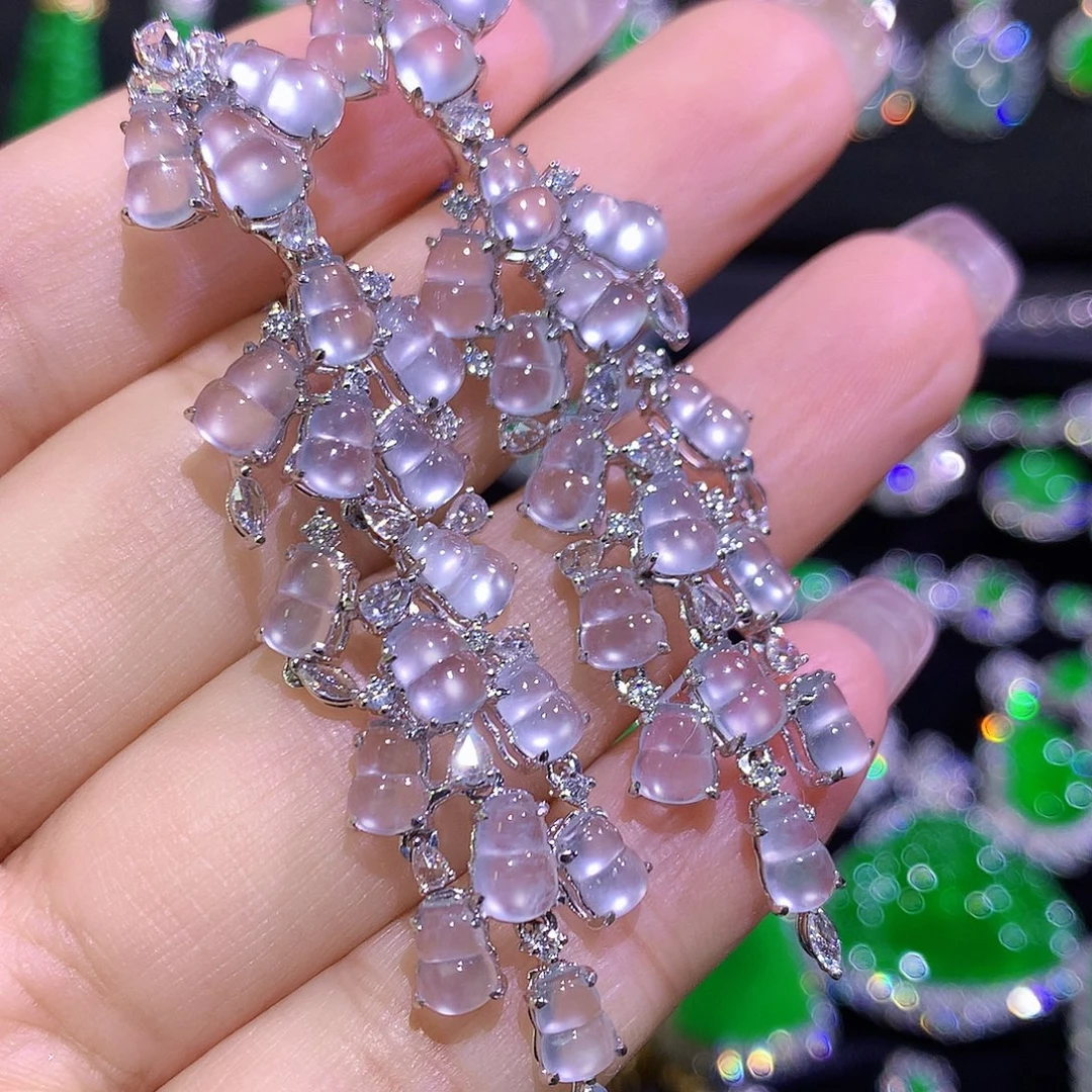 翡翠18K金镶嵌耳饰玻璃种葫芦