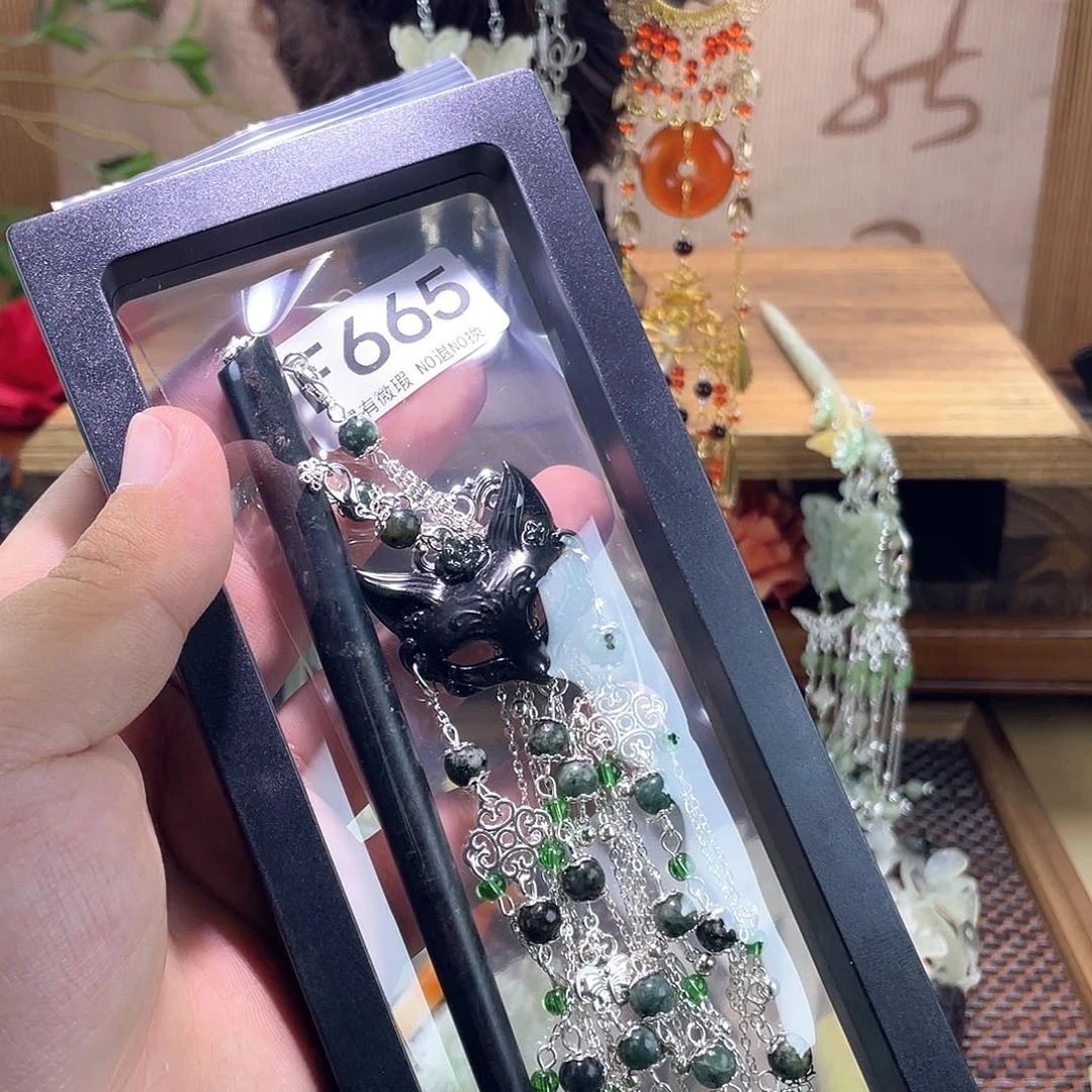 樱***漫蛇纹石玉未镶嵌发饰