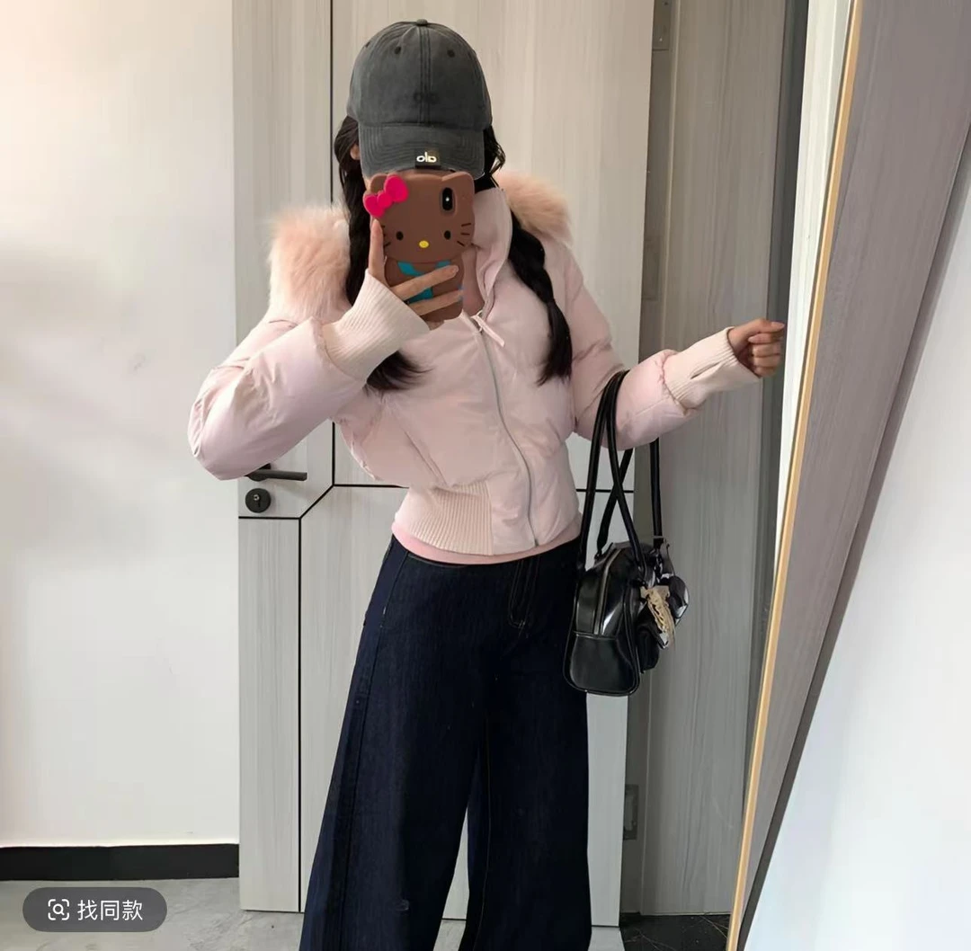【升级版现货】新款粉色大毛领棉服冬季韩版时尚温柔短款棉衣棉服