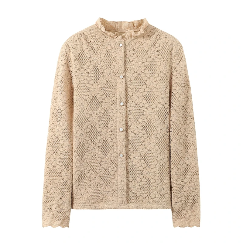 女士秋冬季蕾丝打底衫衬衫上衣蕾丝长袖时尚百搭夏季加绒气质衬衣