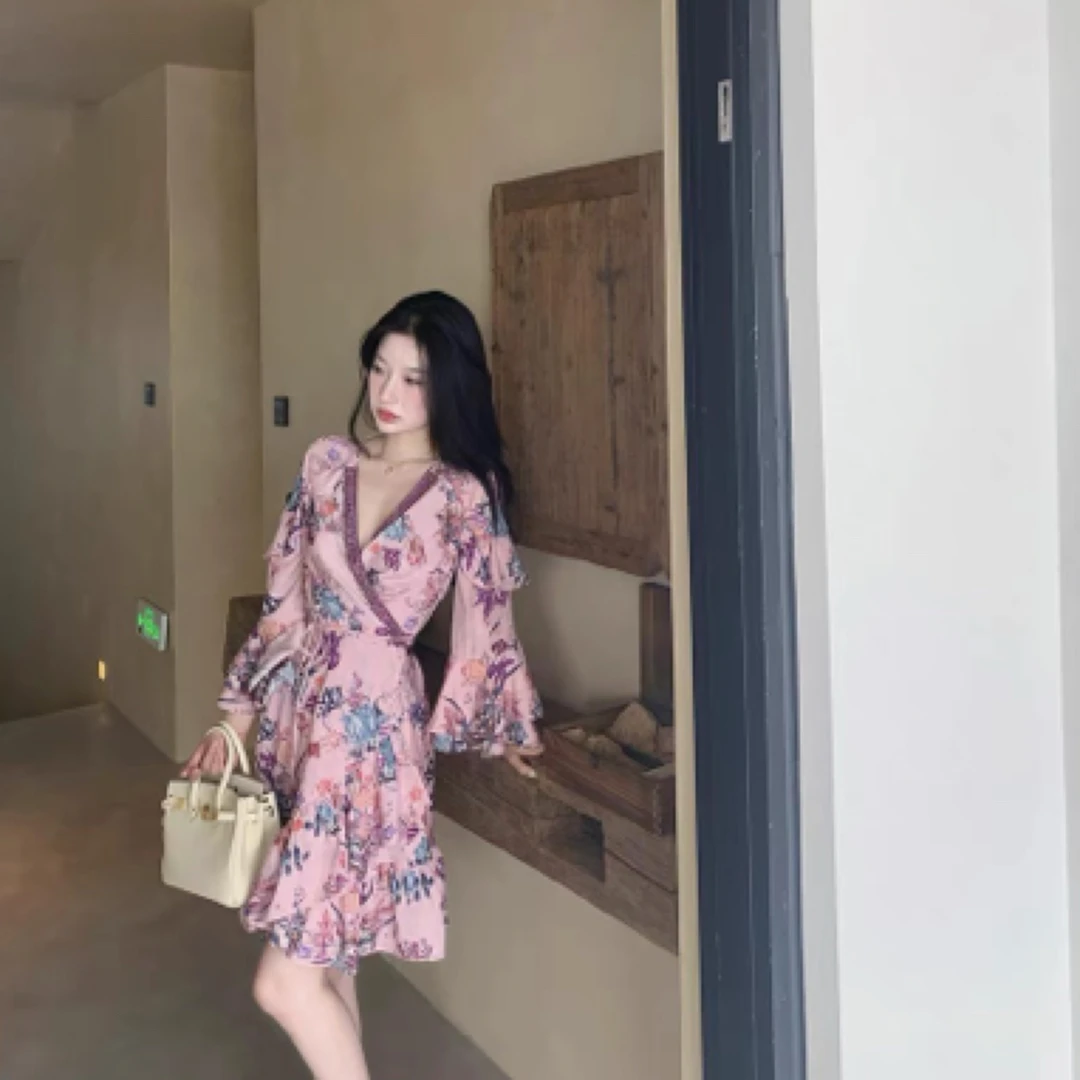 【清仓速发】CBY【确实有点小姿色长袖裙子碎花显瘦