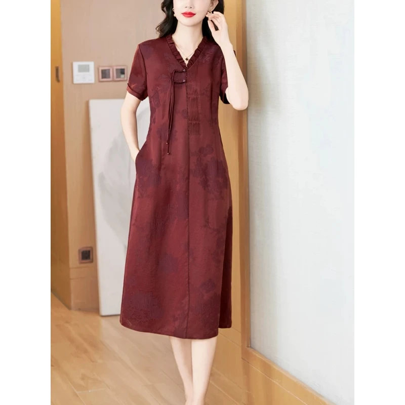 正品香云纱连衣裙喜婆婆婚宴装平时可穿礼服新中式国风桑蚕丝真丝