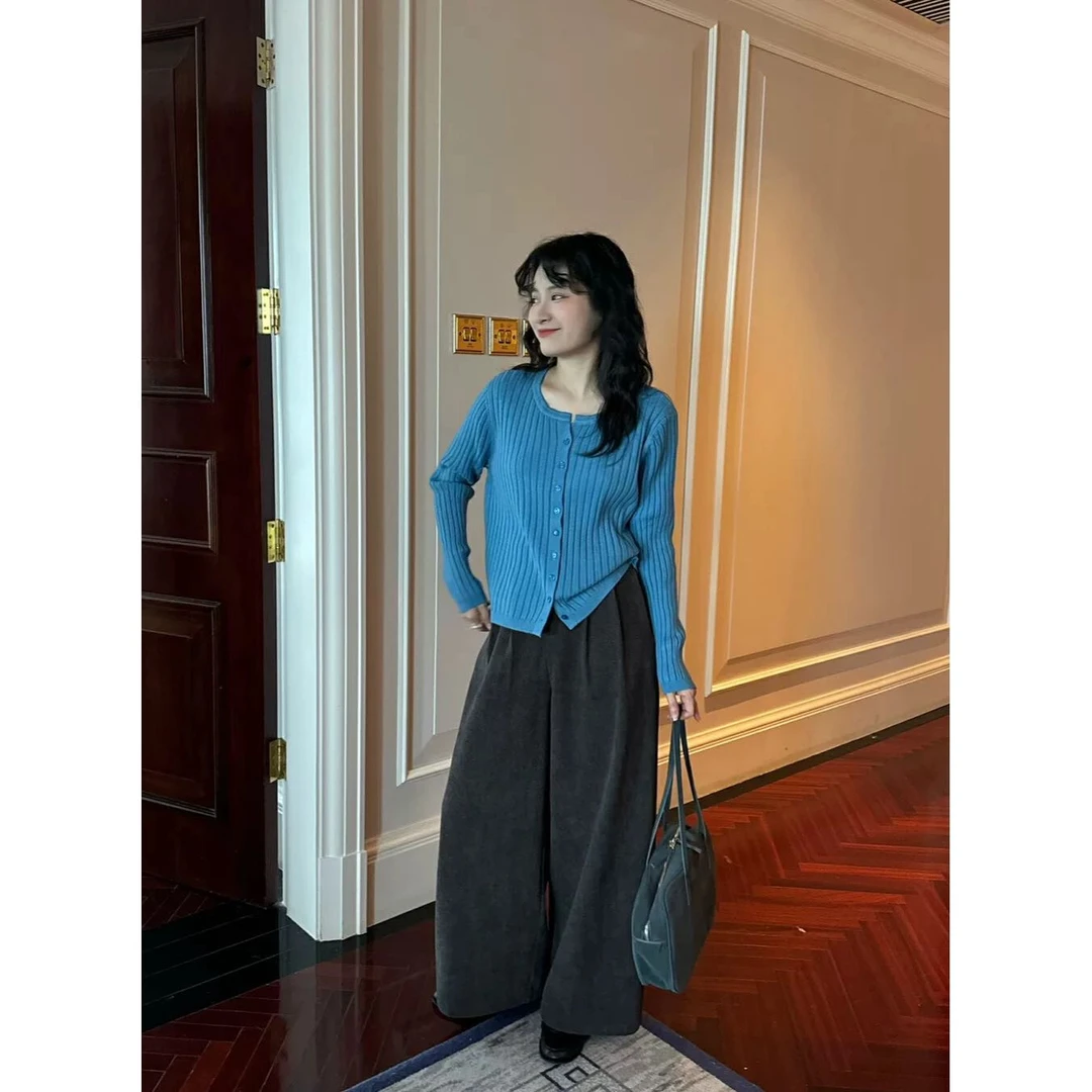 新款洋气显瘦气质百搭秋冬针织开衫长袖上衣女A369#0.08 DN