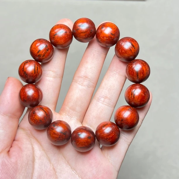 印度小叶紫檀1.6cm*14颗鸡血红火焰纹高油密拆房老料无胶无油无蜡