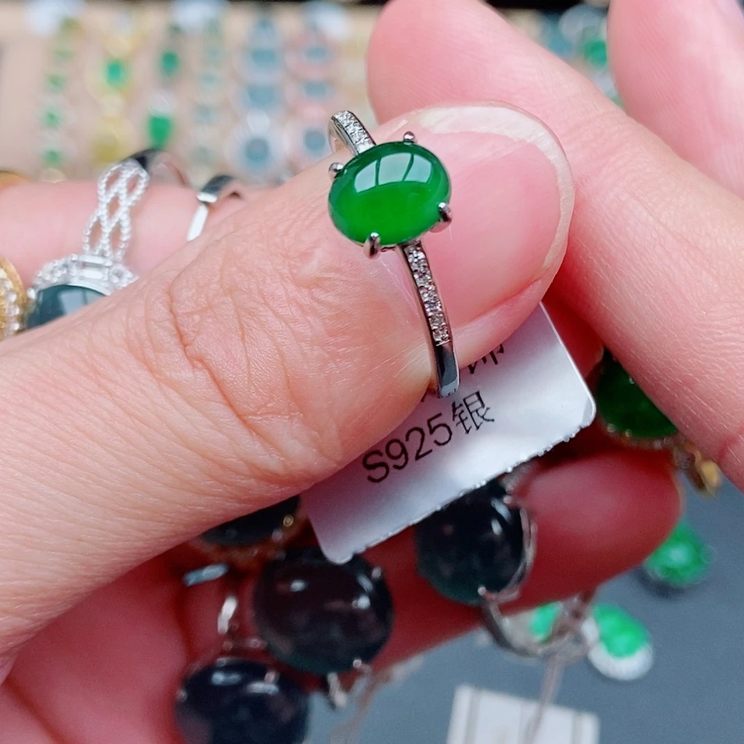 翡翠银S925镶嵌戒指