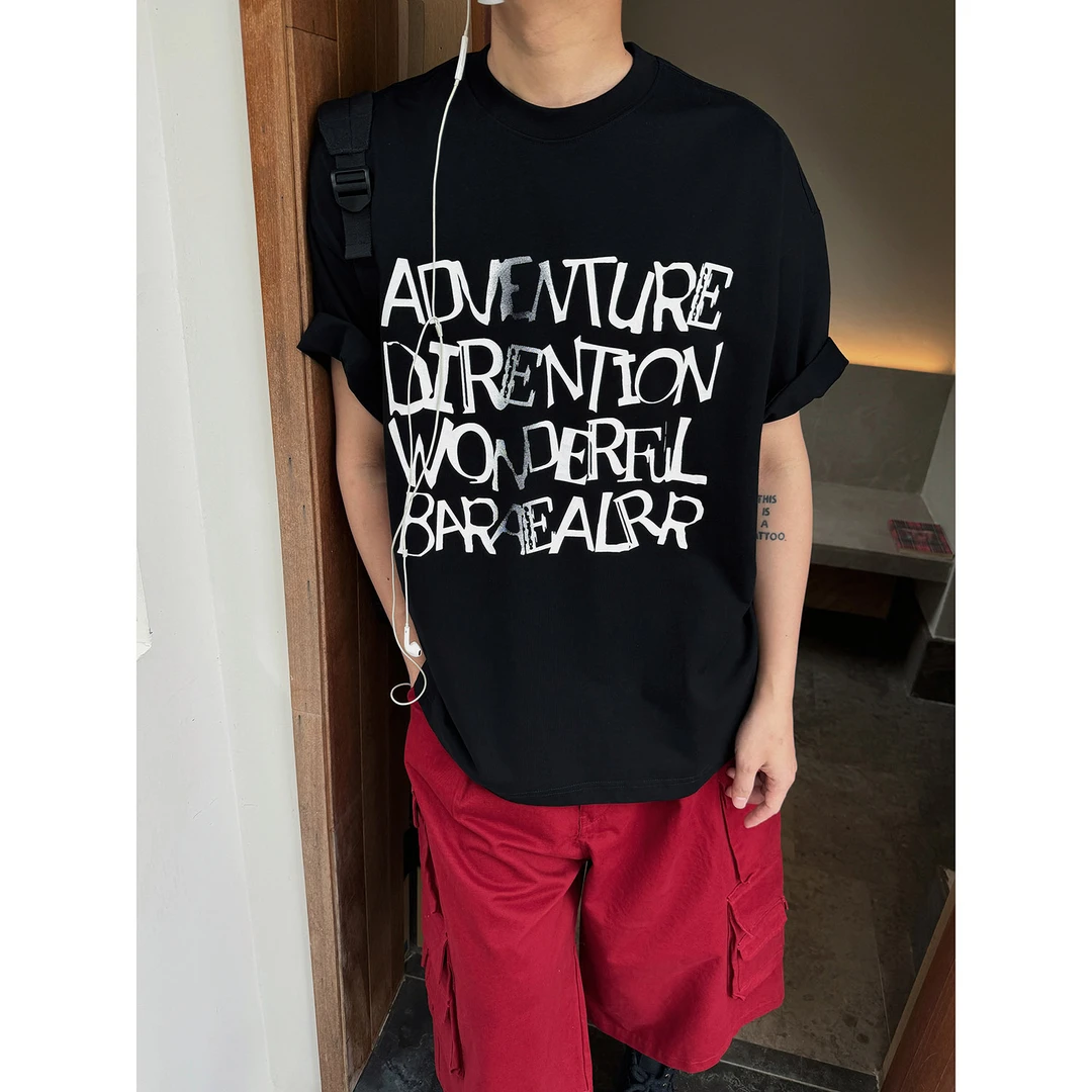 19studio WAYNEPRINCE 字母印花短袖T恤宽松复古高街内搭纯棉上衣