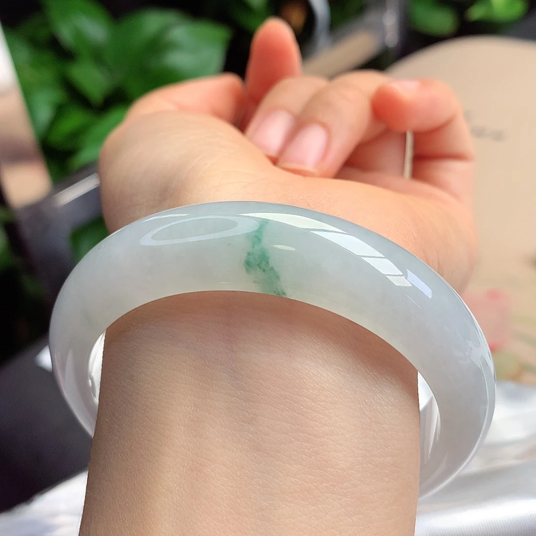 未镶嵌手镯翡翠57-58圈口完美飘花宽版大气2号